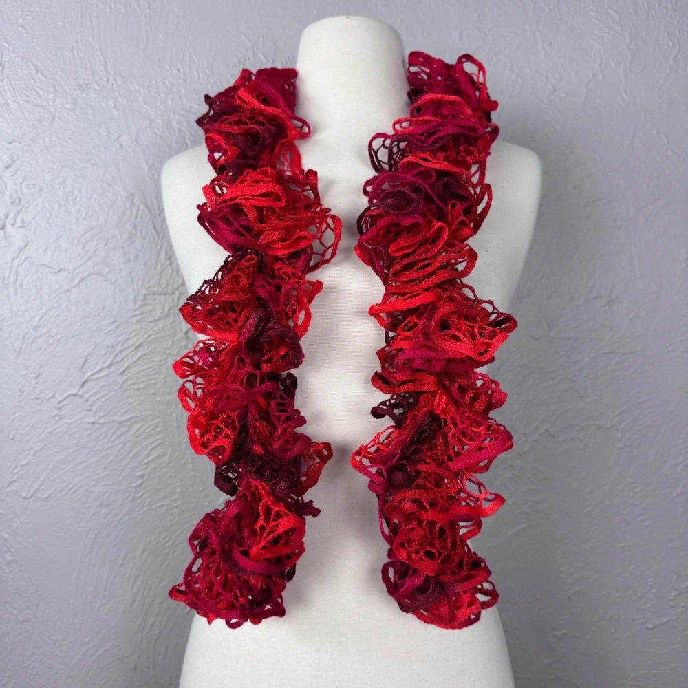 Vintage Red Ruffle Ribbon Scarf – 49